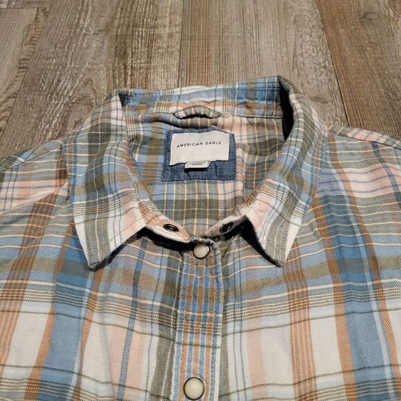 American Eagle Extremely Soft Pearl Snap Flannel Button Up Shirt Women's Size XL - Picture 3 of 6